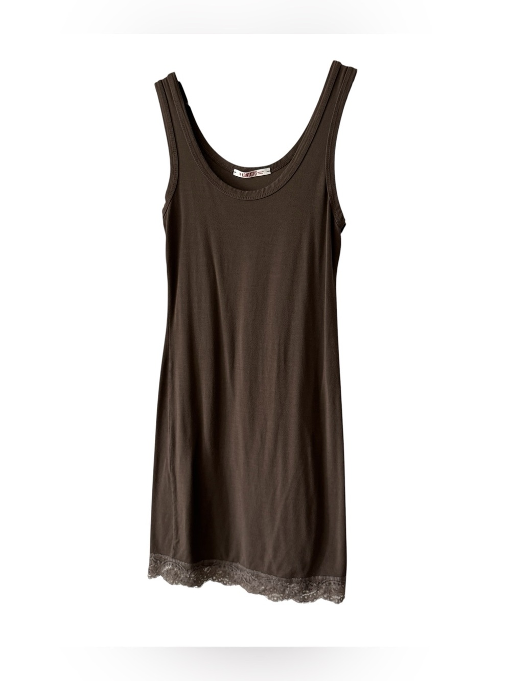 Kontatto Brown Lace Hem Slip Dress Womens Bodycon Tank Mini Layering Dress